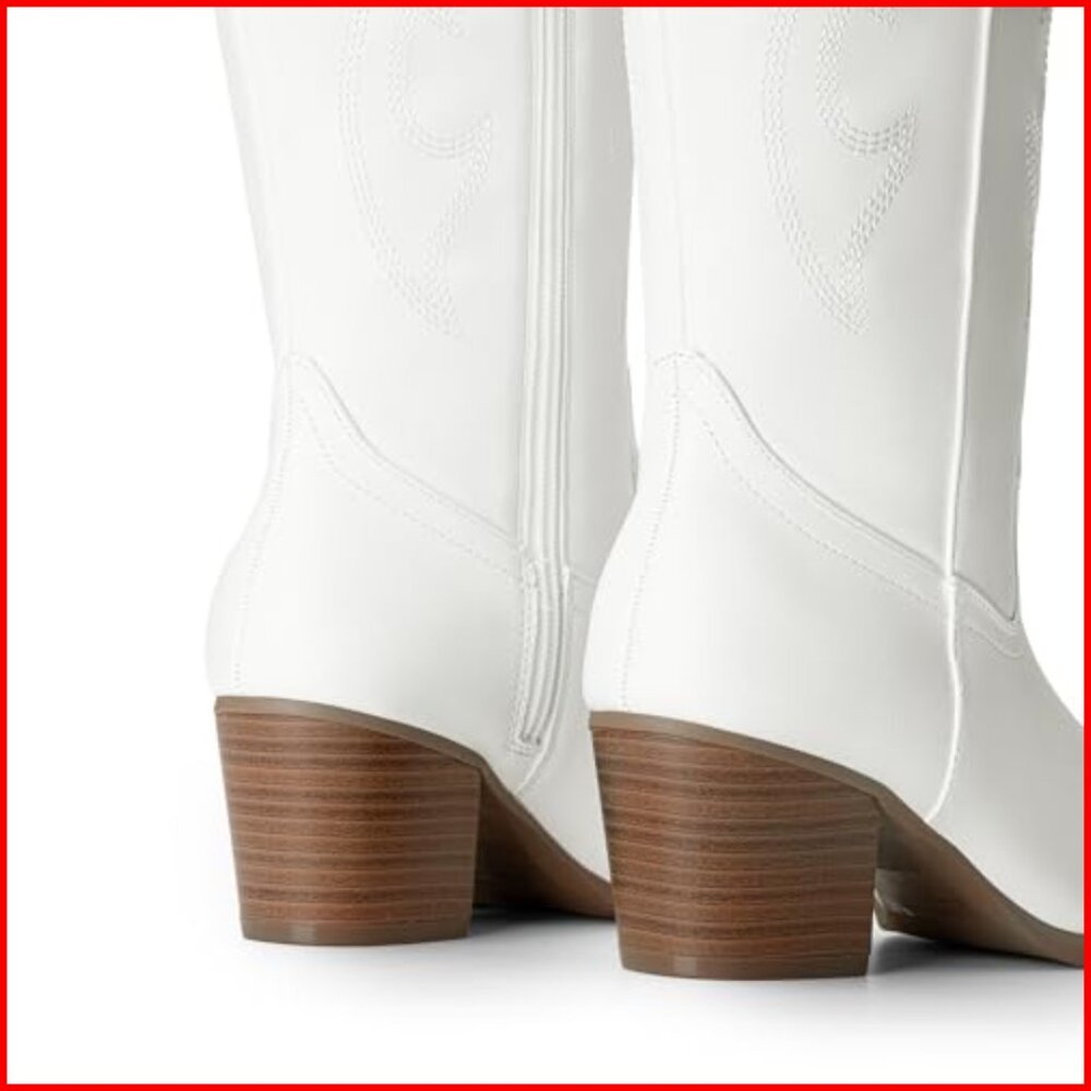 Knee High Cowboy Boots Women's Pull On Zipper Chunky Heel Pointed Toe - Picture 4 of 7